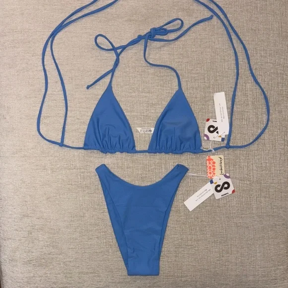 FP x Mare Perpetua The Essential Bikini Set Cornflower Blue String Medium XS NEW - Picture 5 of 8
